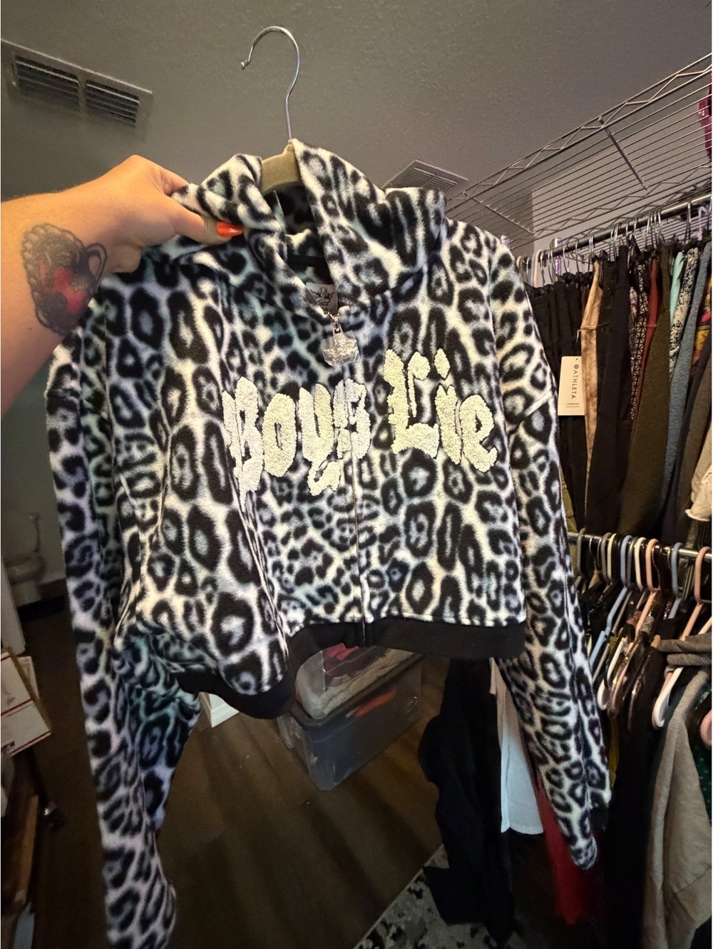 RARE Boys Lie Leopard Print Cropped Hoodie with Embroidery Sold Out NWT - XS/S